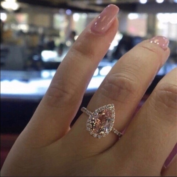 Luxury Jewelry - 14k Rose Gold Natural Morganite Diamond Halo Ring